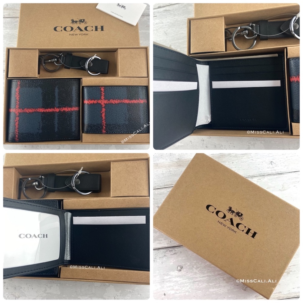 NWT COACH 3-in-1 Men’s Boxed Set Wallet Card Case Set - Plaid - Picture 16 of 16